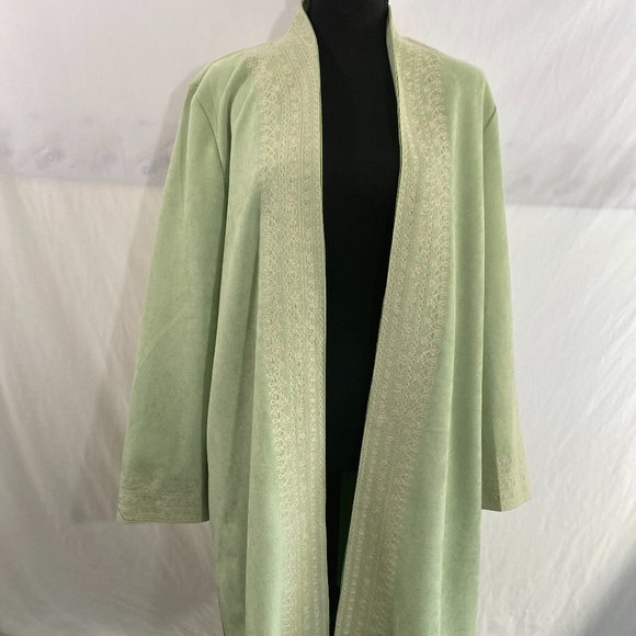 Solitaire Long Sleeve Open Duster Mint Green White Embroidery NWT Women's Size L - Picture 1 of 16